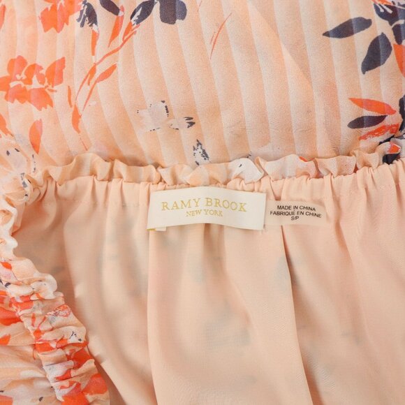 Ramy Brook Manon Dress Strapless Silk Floral Ruffle Midi S Blush Combo - Picture 9 of 9